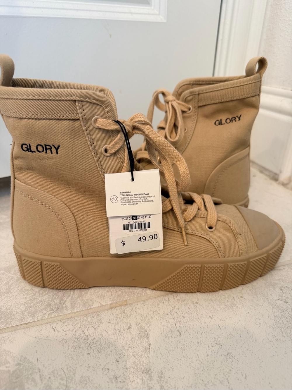 Zara Tan Lace-Up Canvas Boots